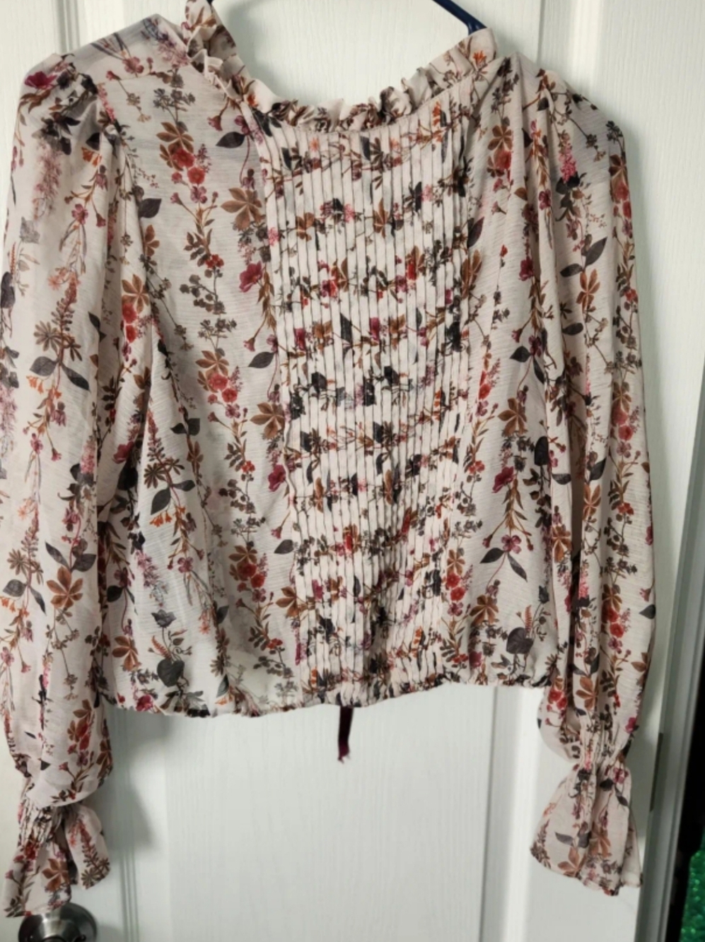 PRELOVED ZARA Size M Floral Pintuck Long-Sleeve Women’s Top  Pink & Brown Floral